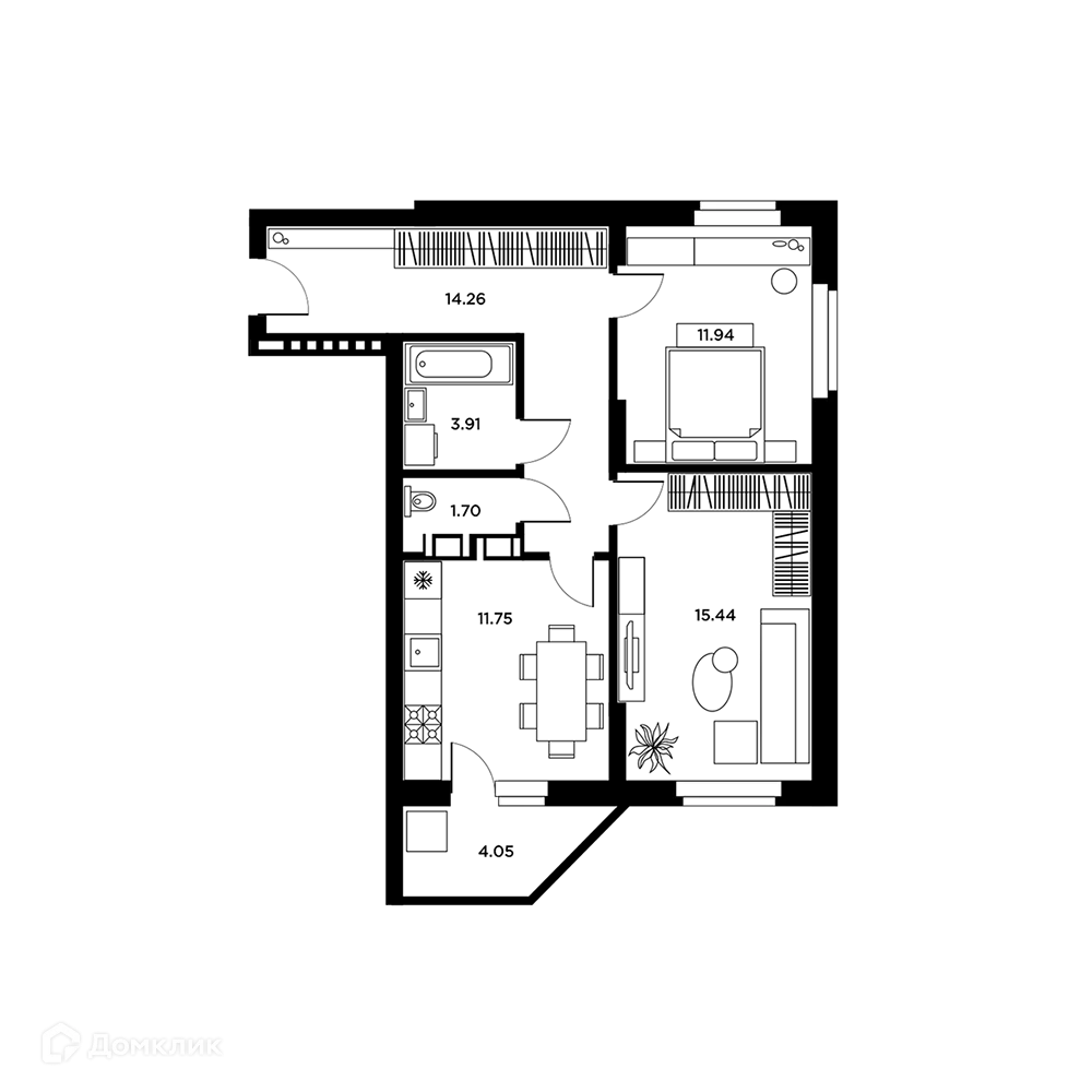 Планировка 2-комнатной квартиры 63.4 м² в ЖК Московский, г. Самара — фото 3