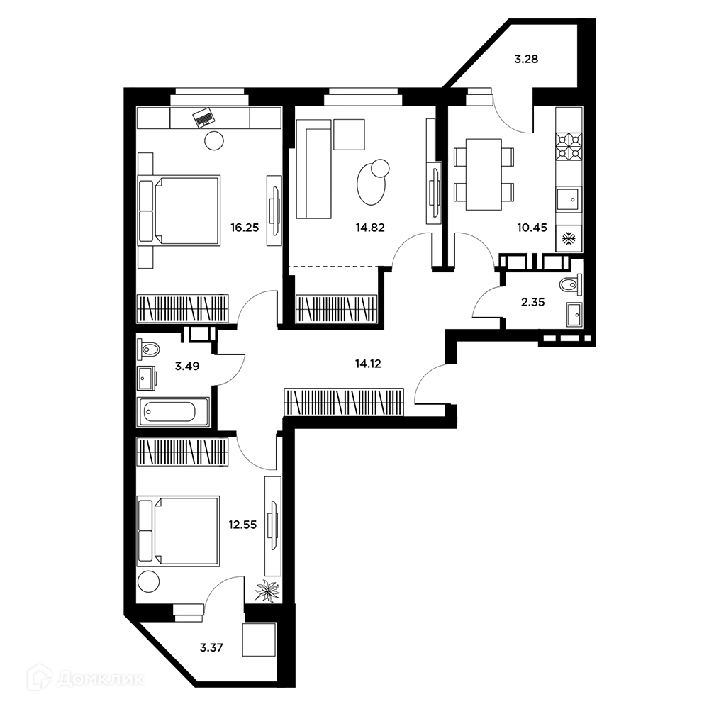 Планировка 3-комнатной квартиры 80 м² в ЖК Московский, г. Самара — фото 3