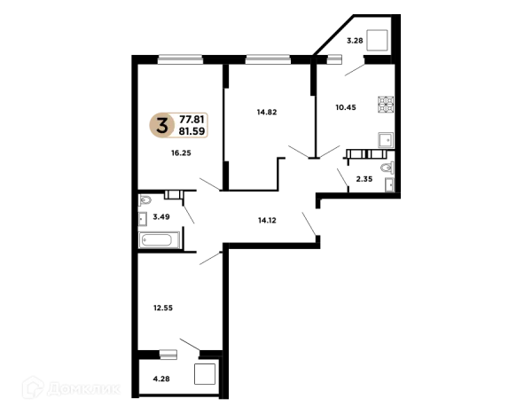 Планировка 3 комн. в ЖК Московский