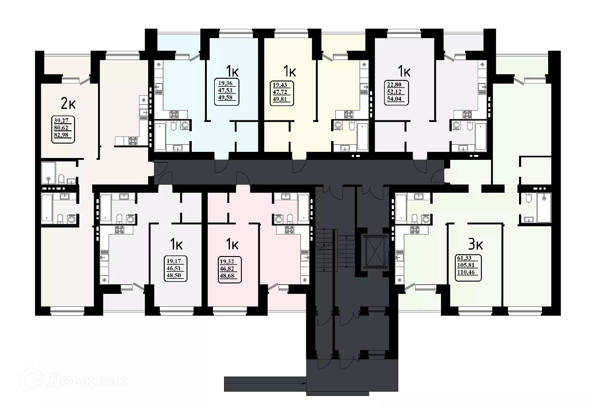 Планировка 1-комнатной квартиры 49.58 м² в ЖК "Эстетика", г. Самара — фото 1