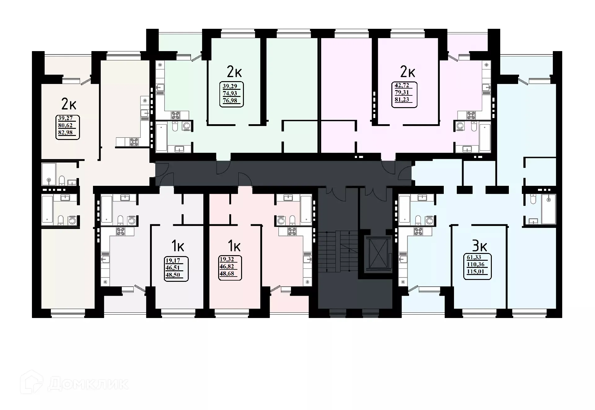 Планировка 2-комнатной квартиры 82.98 м² в ЖК "Эстетика", г. Самара — фото 1