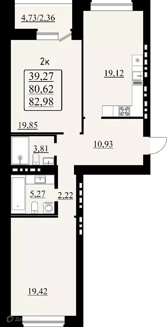Планировка 2-комнатной квартиры 82.98 м² в ЖК "Эстетика", г. Самара — фото 2