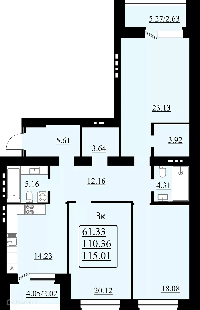 Планировка 3-комнатной квартиры 115.01 м² в ЖК "Эстетика", г. Самара — фото 2