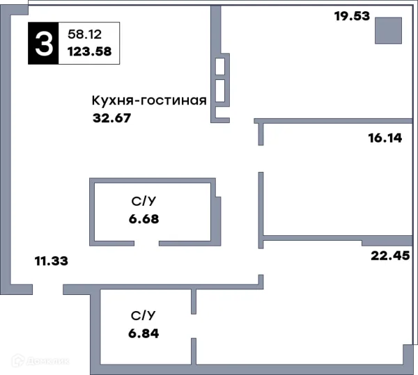 Планировка 3 комн. в ЖК Самара Сити