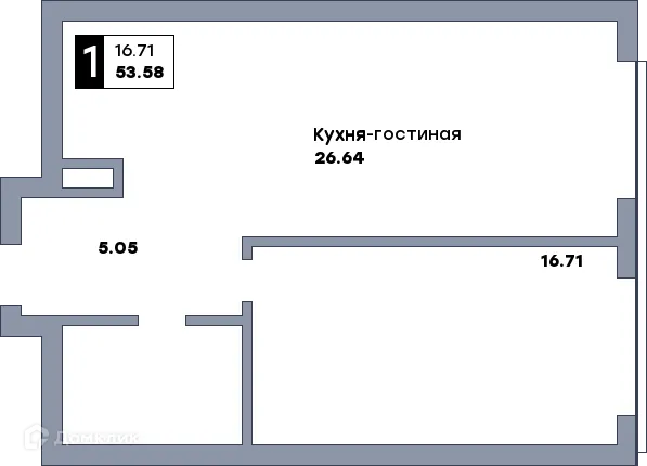 Планировка 1-комнатной квартиры 53.58 м² в ЖК Самара Сити, г. Самара — фото 1