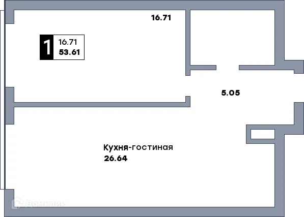Планировка 1-комнатной квартиры 53.61 м² в ЖК Самара Сити, г. Самара — фото 1