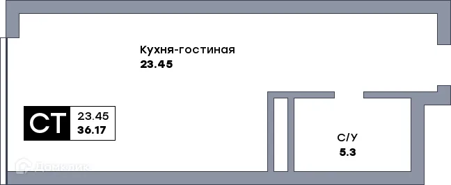 Планировка студии квартиры 36.17 м² в ЖК Самара Сити, г. Самара — фото 1