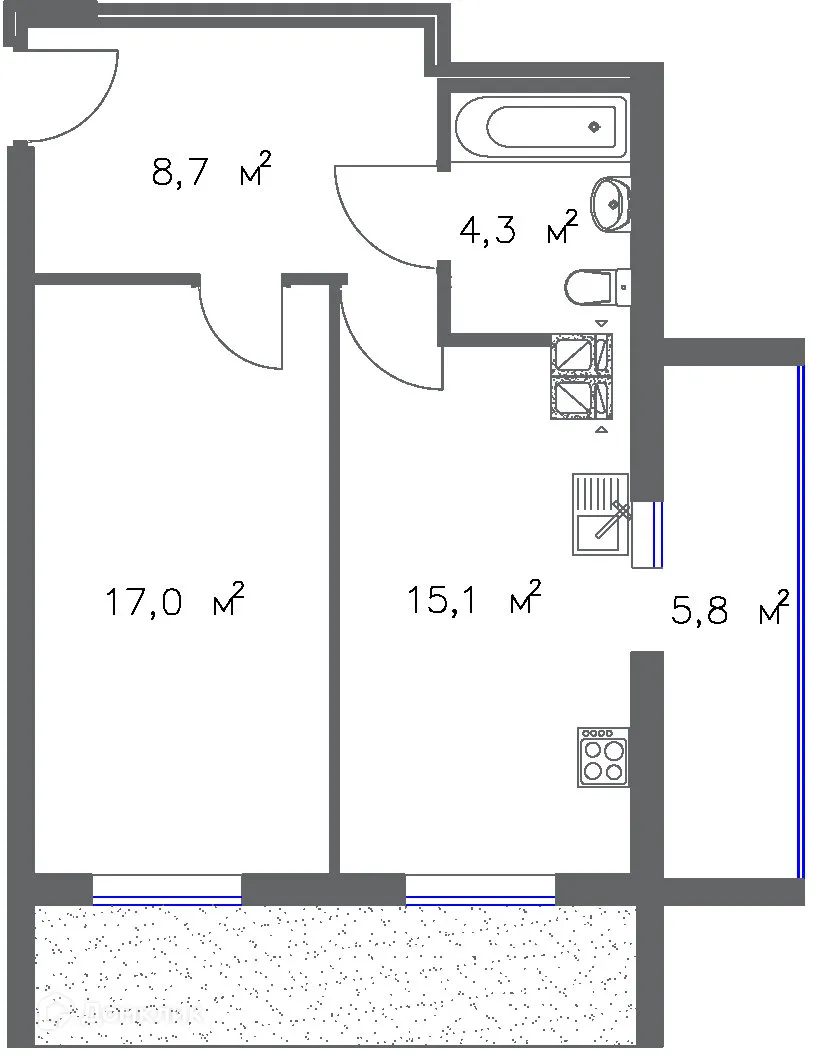 Планировка 1-комнатной квартиры 49.55 м² в ЖК Артхолл, г. Самара — фото 1