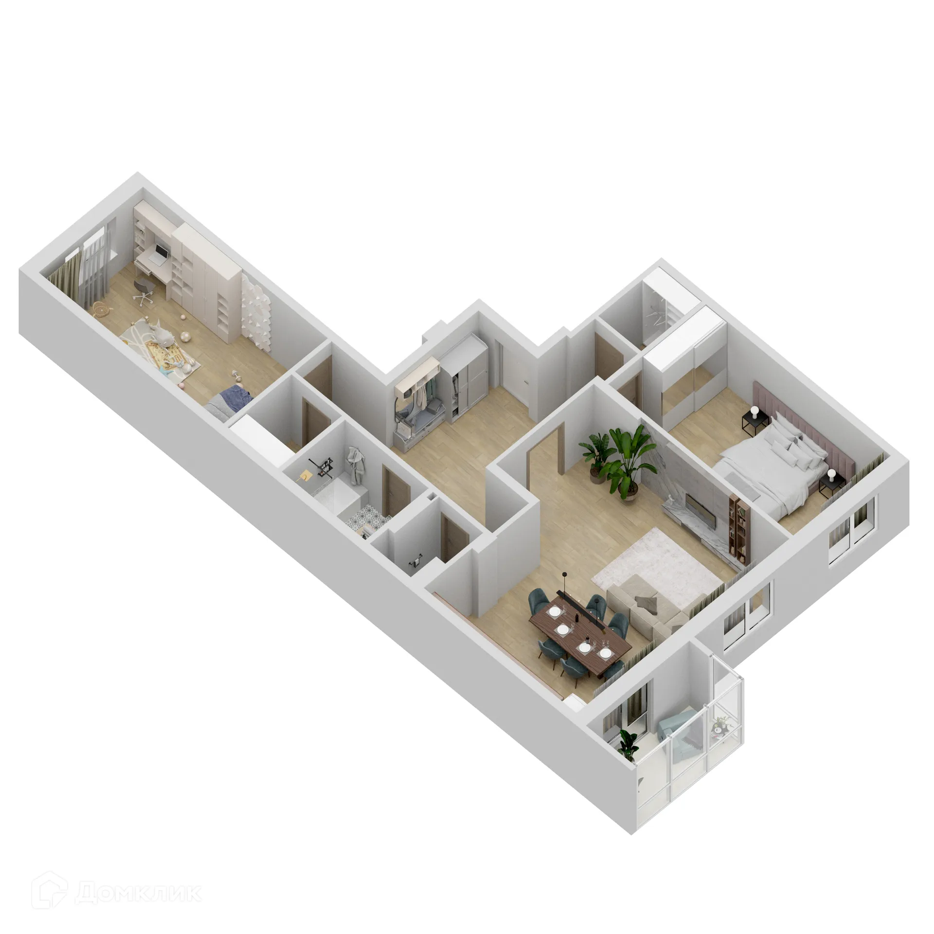 Планировка 3-комнатной квартиры 97.74 м² в ЖК "Дом у Космопорта-2", г. Самара — фото 4