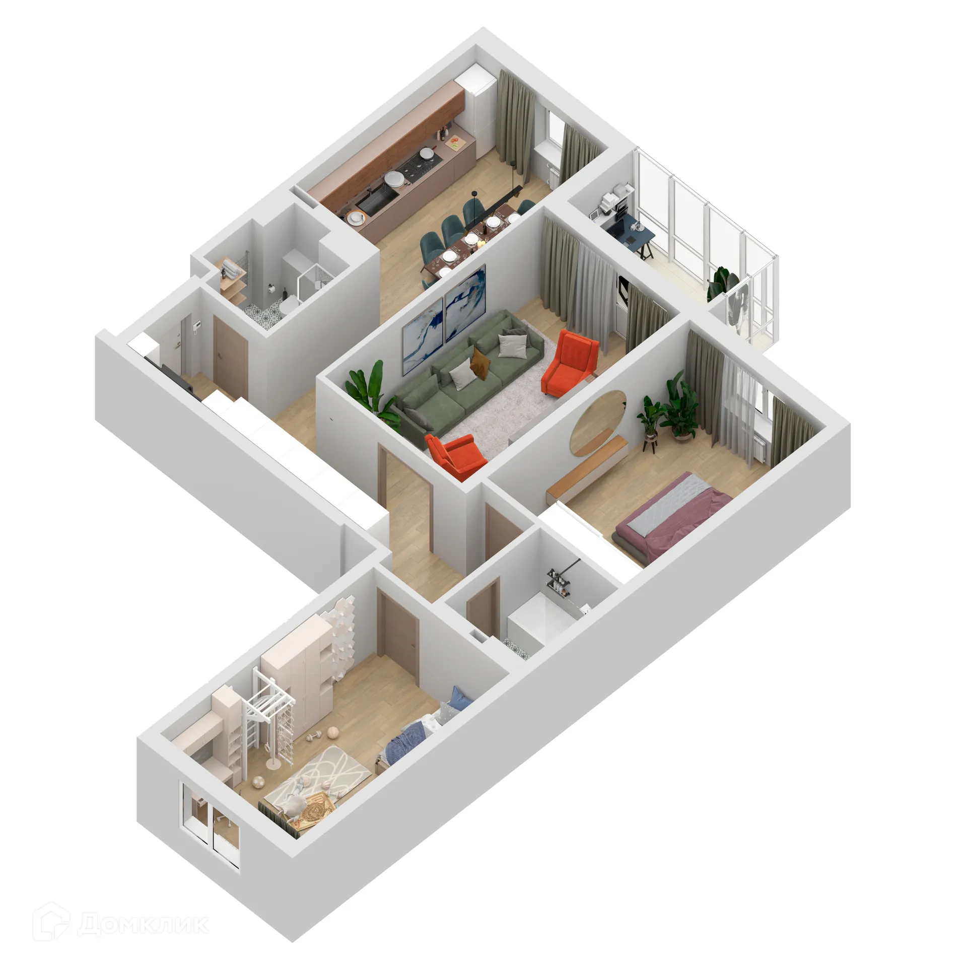 Планировка 3-комнатной квартиры 101.83 м² в ЖК "Дом у Космопорта-2", г. Самара — фото 2