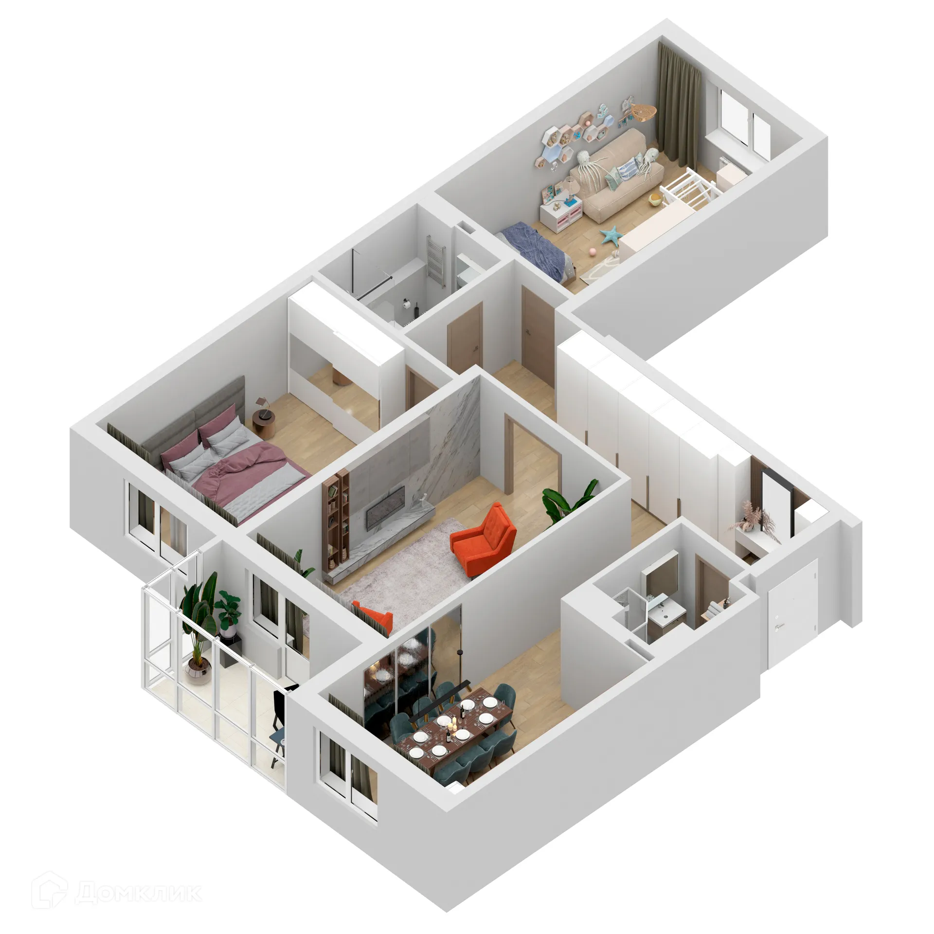 Планировка 3-комнатной квартиры 101.83 м² в ЖК "Дом у Космопорта-2", г. Самара — фото 3