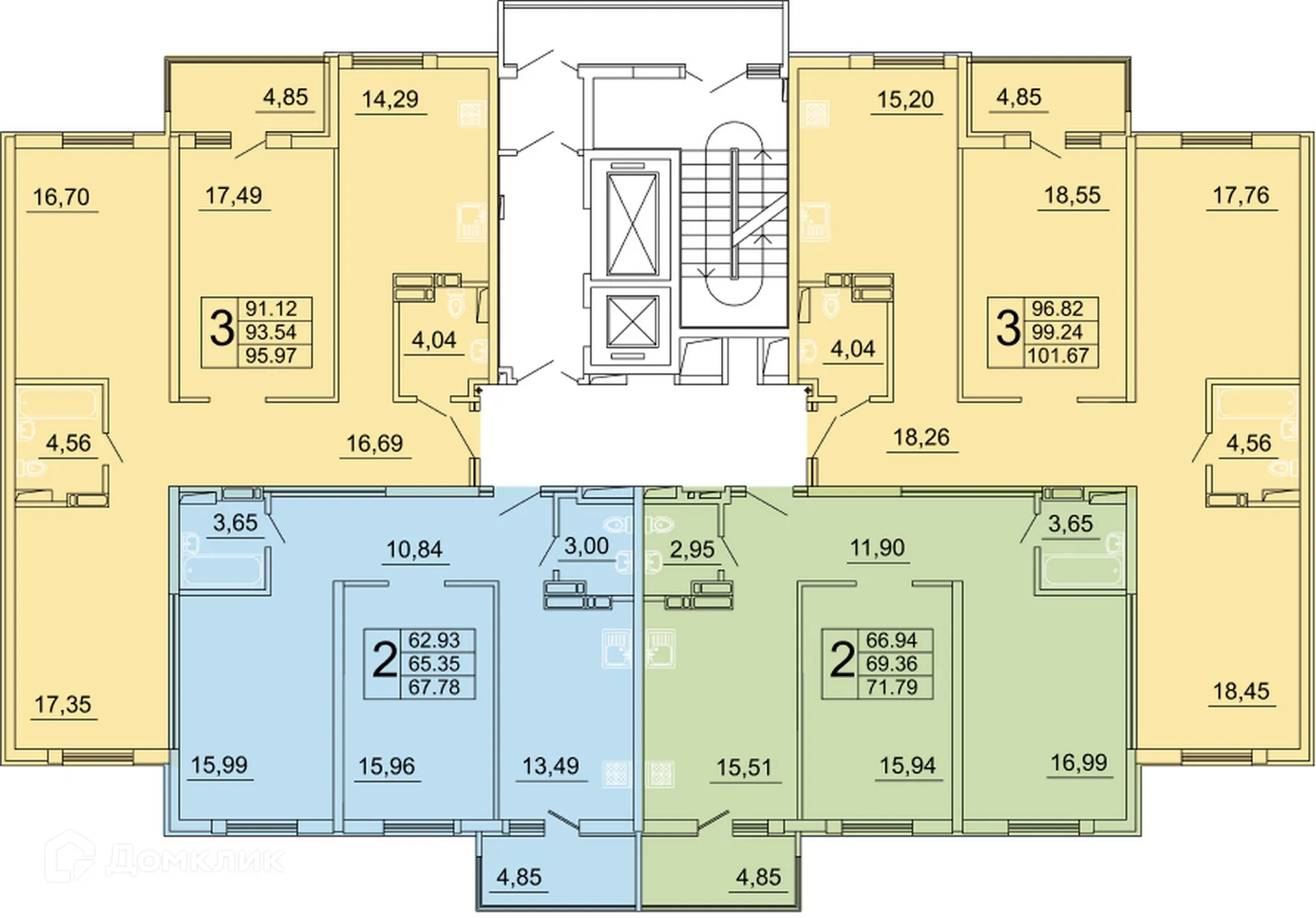 Планировка 3-комнатной квартиры 101.83 м² в ЖК "Дом у Космопорта-2", г. Самара — фото 6