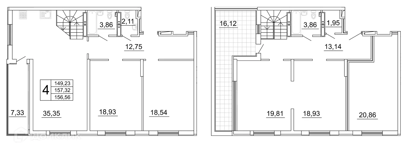 Планировка 3-комнатной квартиры 172.68 м² в ЖК "Дом у Космопорта-2", г. Самара — фото 1