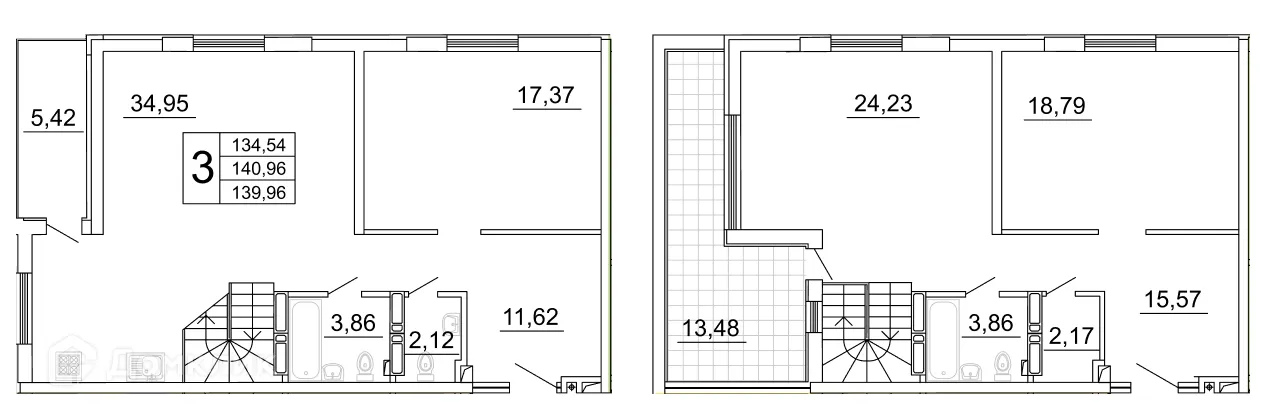 Планировка 2-комнатной квартиры 154.44 м² в ЖК "Дом у Космопорта-2", г. Самара — фото 1