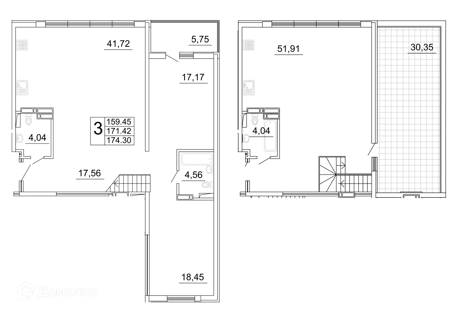 Планировка 3-комнатной квартиры 195.55 м² в ЖК "Дом у Космопорта-2", г. Самара — фото 1