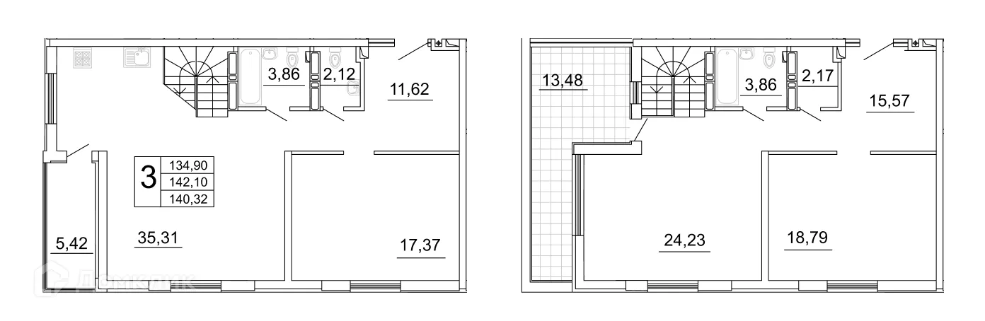 Планировка 2-комнатной квартиры 154.44 м² в ЖК "Дом у Космопорта-2", г. Самара — фото 1
