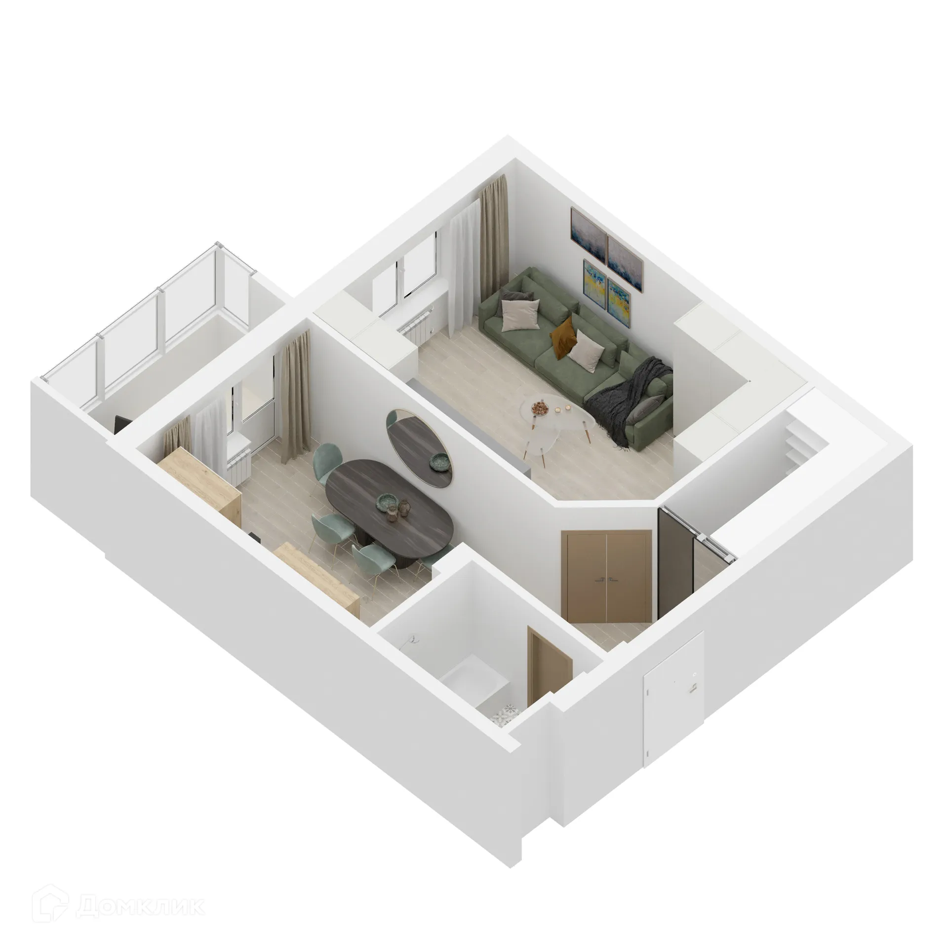 Планировка 1-комнатной квартиры 52.33 м² в ЖК "Дом у Космопорта-2", г. Самара — фото 3