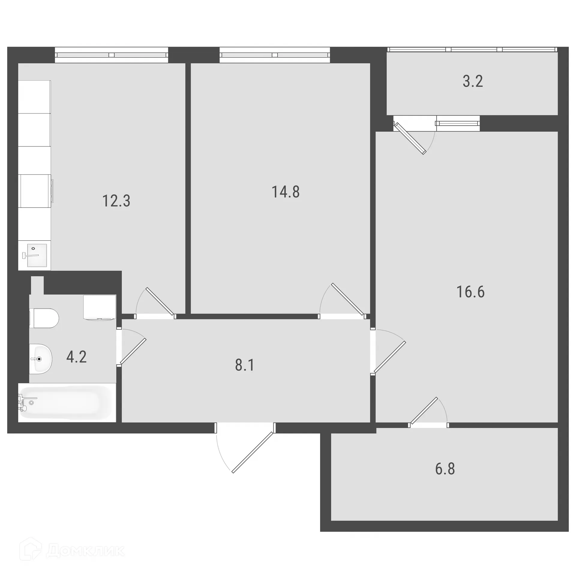 Планировка 2-комнатной квартиры 64.37 м² в ЖК Макрорайон АМГРАД, г. Самара — фото 1