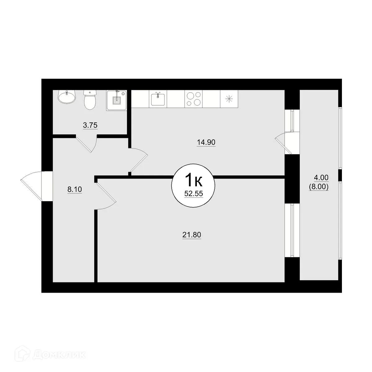 Планировка 1-комнатной квартиры 53.12 м² в ЖК КУЛЬТУРА, г. Самара — фото 1