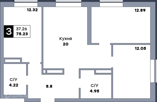 3 комн. в ЖК СПУТНИК