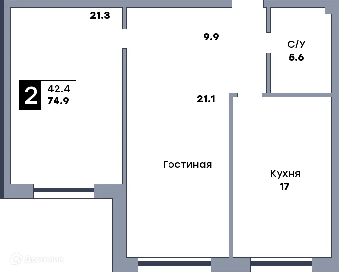 Планировка 2-комнатной квартиры 74.9 м² в ЖК КВАТРО, г. Самара — фото 1