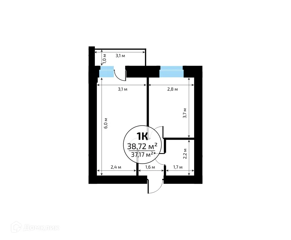 Планировка 1-комнатной квартиры 39 м² в ЖК "Новая Самара", г. Самара — фото 7