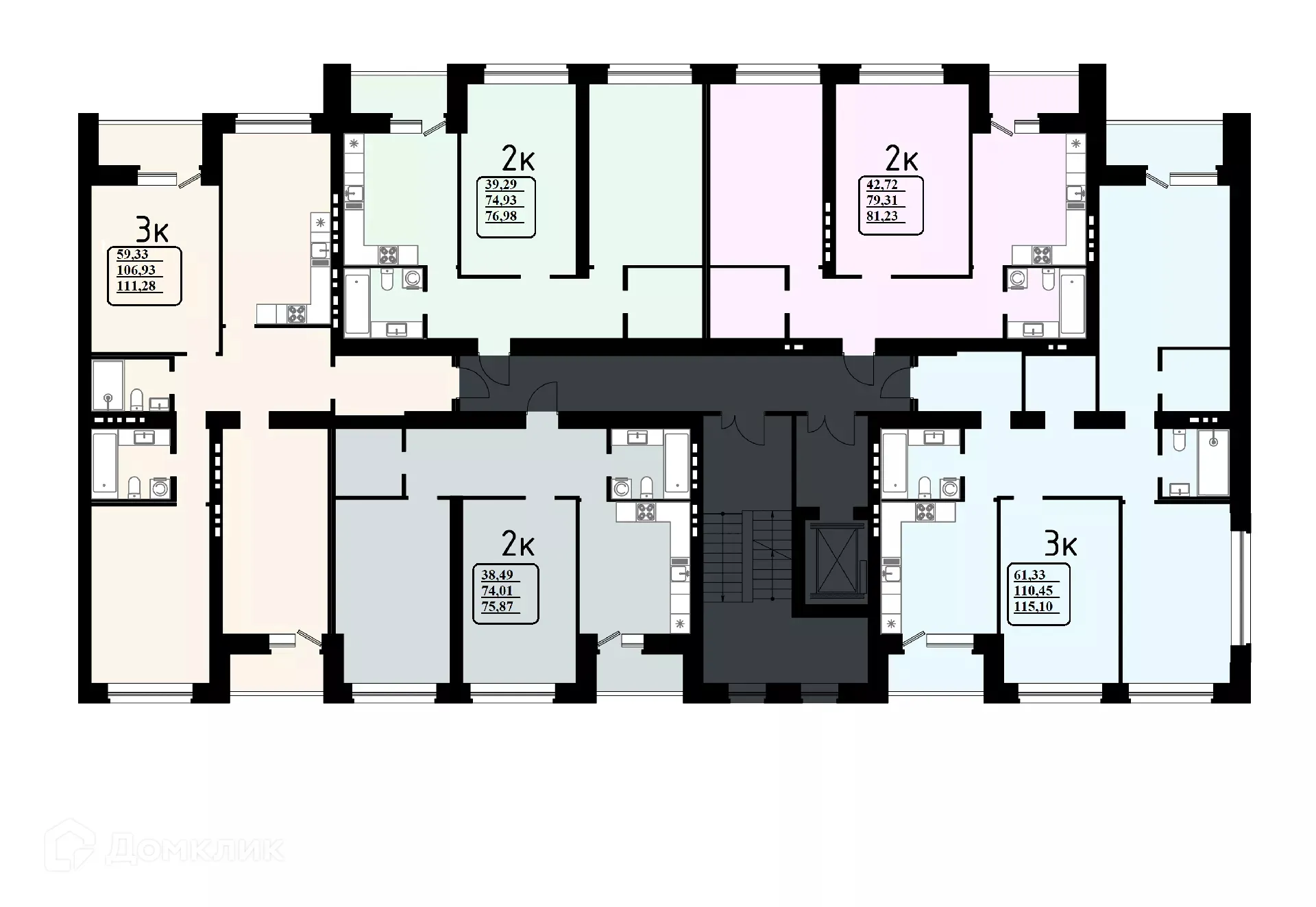 Планировка 2-комнатной квартиры 75.87 м² в ЖК "Эстетика", г. Самара — фото 3