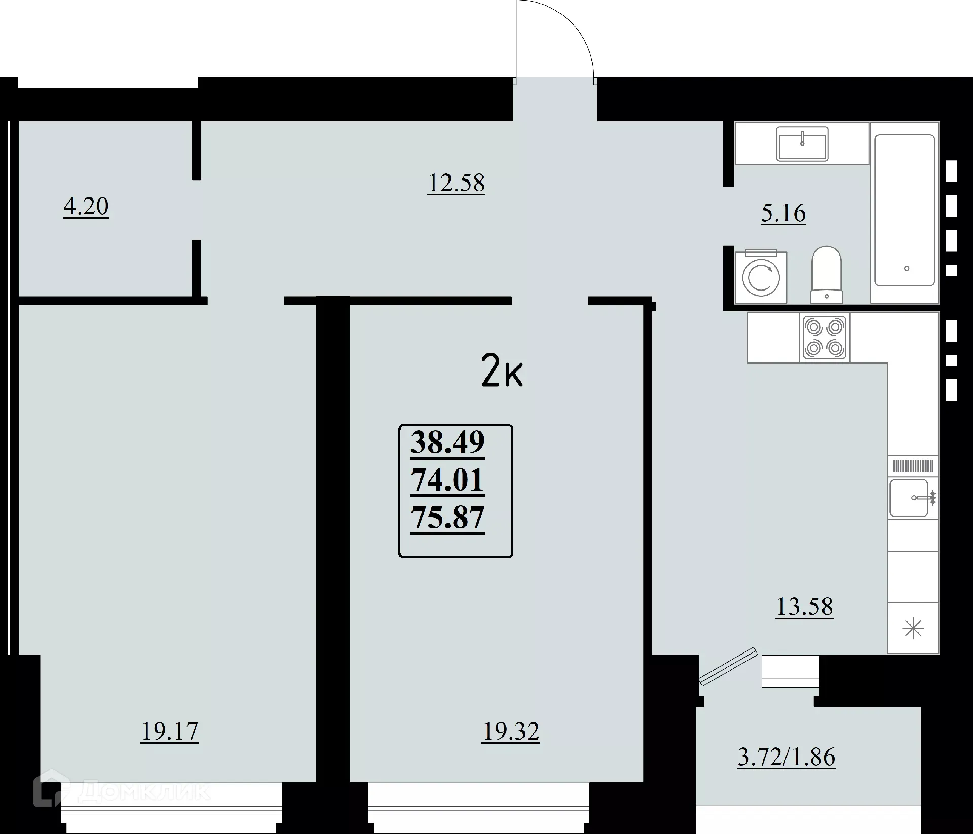 Планировка 2-комнатной квартиры 75.87 м² в ЖК "Эстетика", г. Самара — фото 4