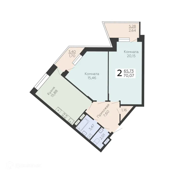 Планировка 2 комн. в ЖК Зарядье