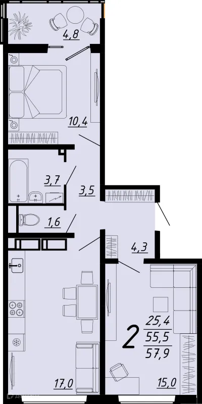 Планировка 2 комн. в ЖК Городские истории