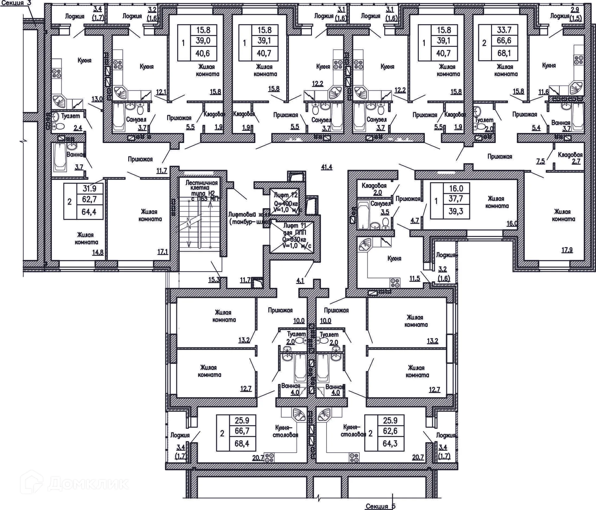 Планировка 1-комнатной квартиры 40.7 м² в ЖК Композитор, г. Воронеж — фото 2