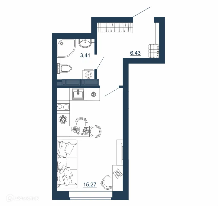 Планировка студии квартиры 25.11 м² в ЖК ТИТУЛ, г. Воронеж — фото 1
