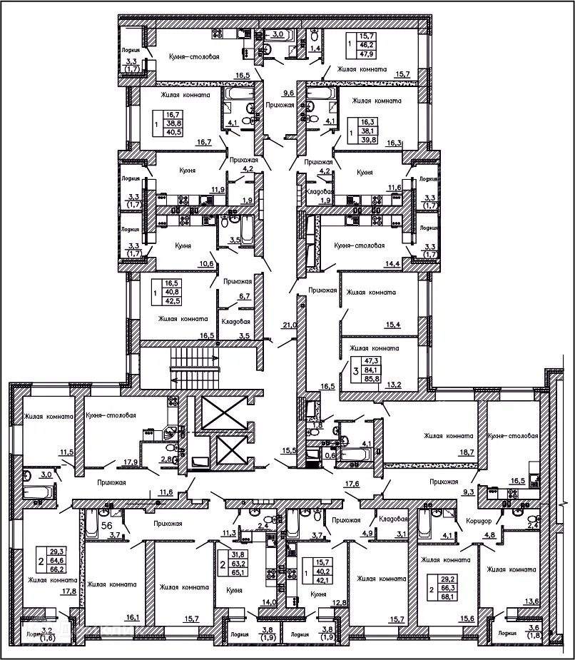 Планировка 1-комнатной квартиры 40.5 м² в ЖК Оптимист, г. Воронеж — фото 2