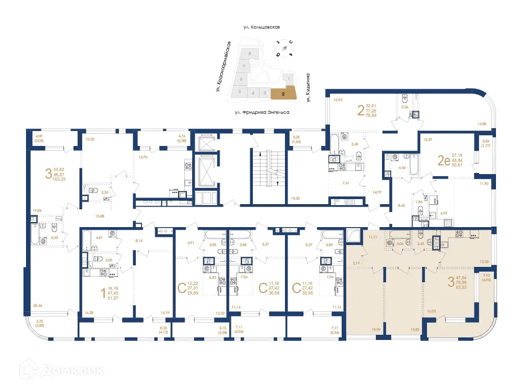 Планировка 3-комнатной квартиры 83.93 м² в ЖК Жилой дом по ул. Фридриха Энгельса, г. Воронеж — фото 6