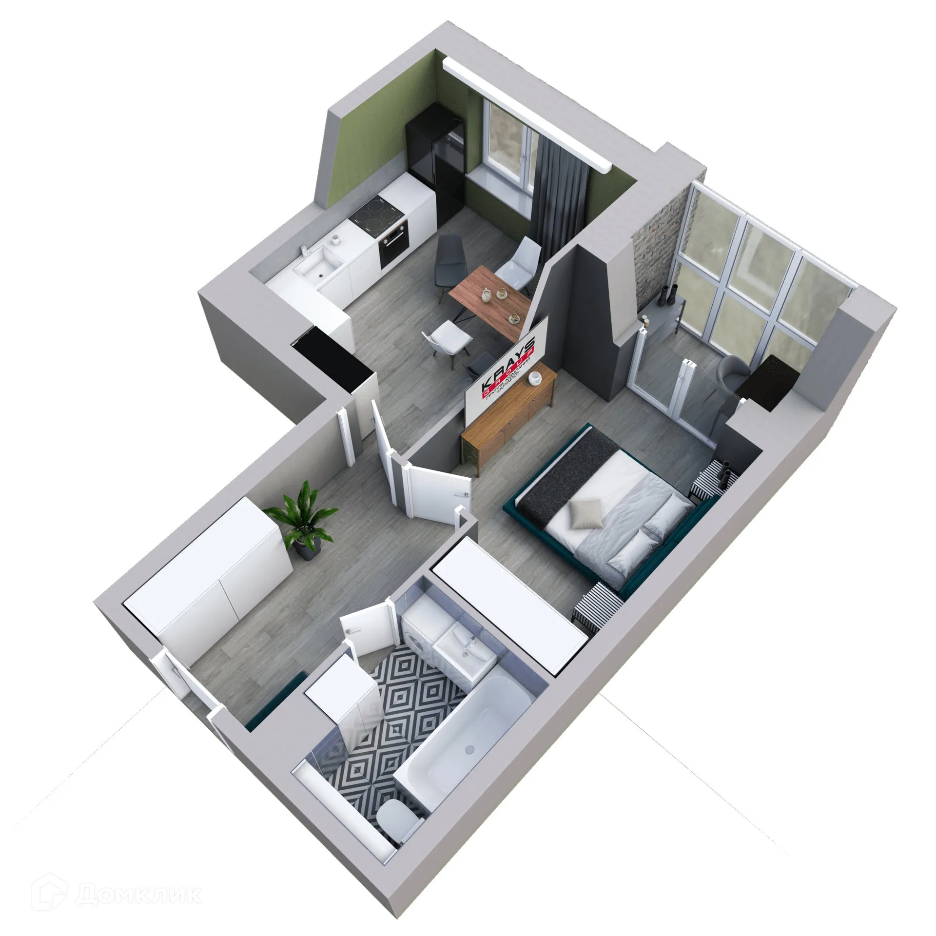 Планировка 1-комнатной квартиры 39.95 м² в ЖК Галилей, г. Воронеж — фото 5