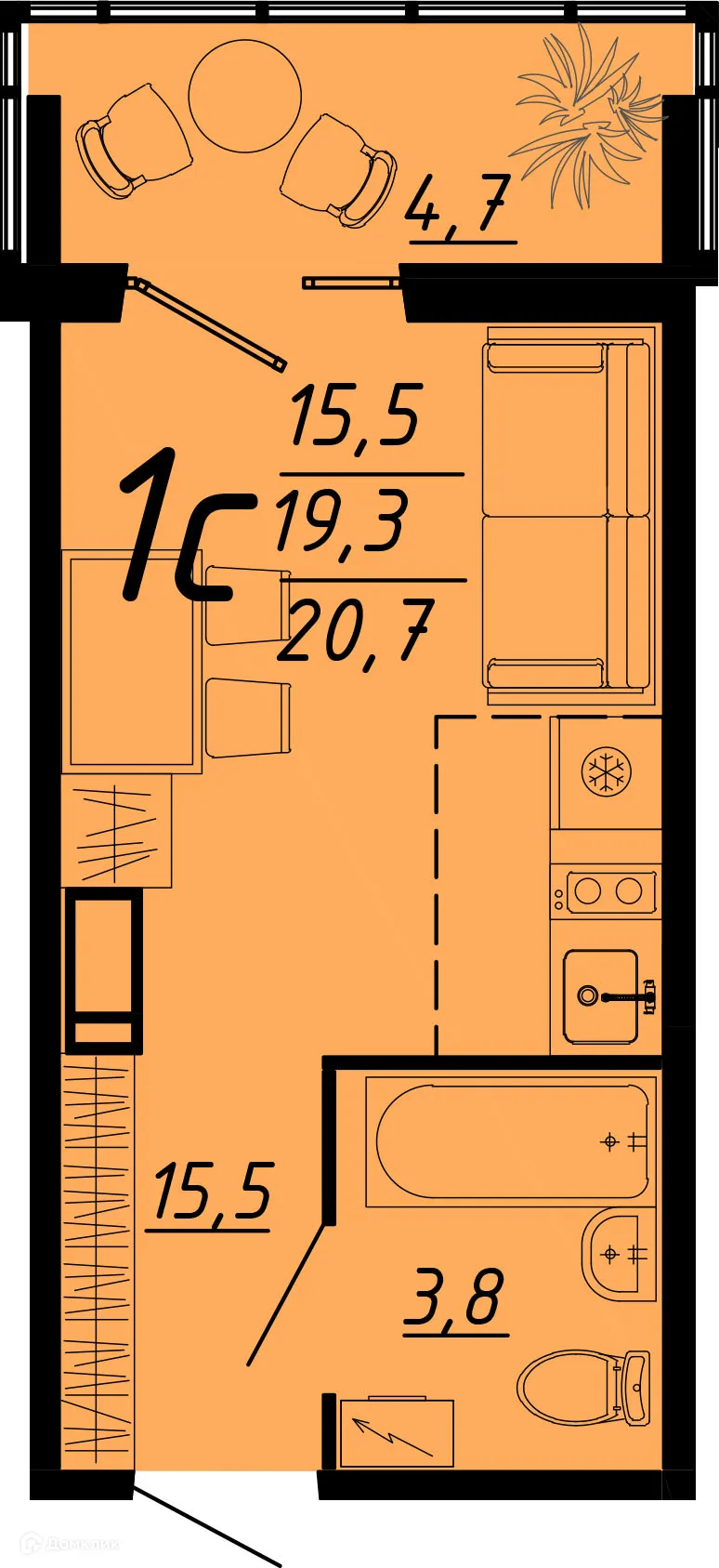 Планировка 1-комнатной квартиры 21.4 м² в ЖК Городские истории, г. Воронеж — фото 1