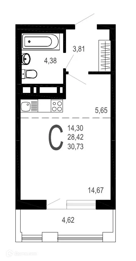Планировка студии квартиры 30.82 м² в ЖК Никитин, г. Воронеж — фото 1