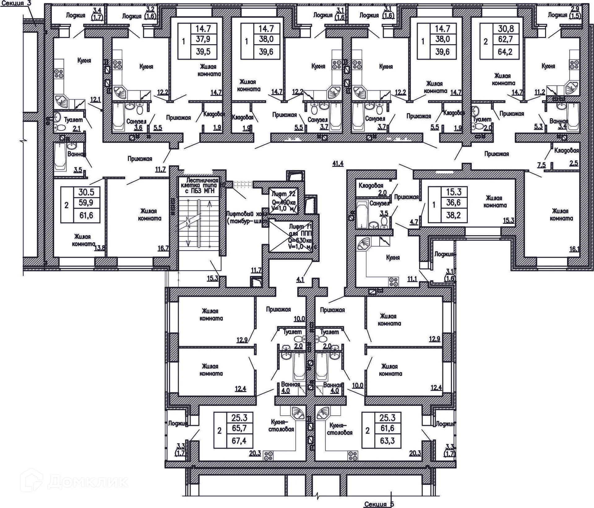 Планировка 2-комнатной квартиры 64.2 м² в ЖК Композитор, г. Воронеж — фото 2