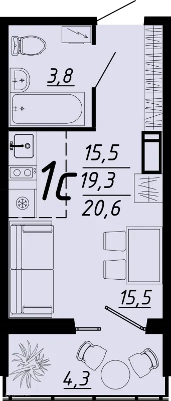 Планировка 1 комн. в ЖК Городские истории