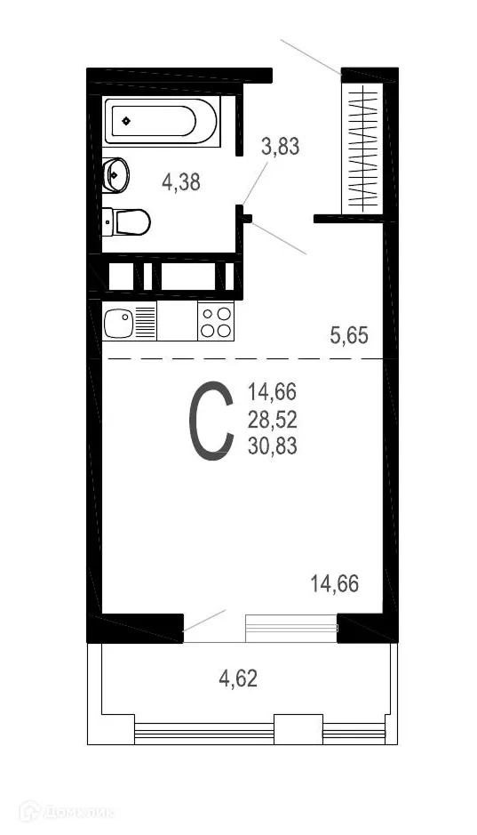 Планировка студии квартиры 33.96 м² в ЖК Никитин, г. Воронеж — фото 1