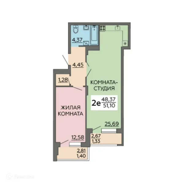 Планировка 2 комн. в ЖК "Молодежный"