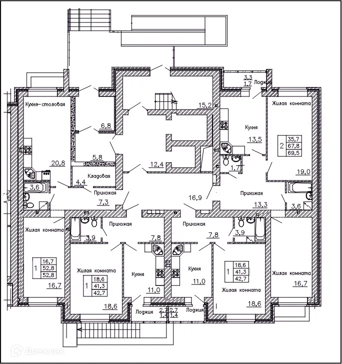 Планировка 1-комнатной квартиры 42.7 м² в ЖК Оптимист, г. Воронеж — фото 2