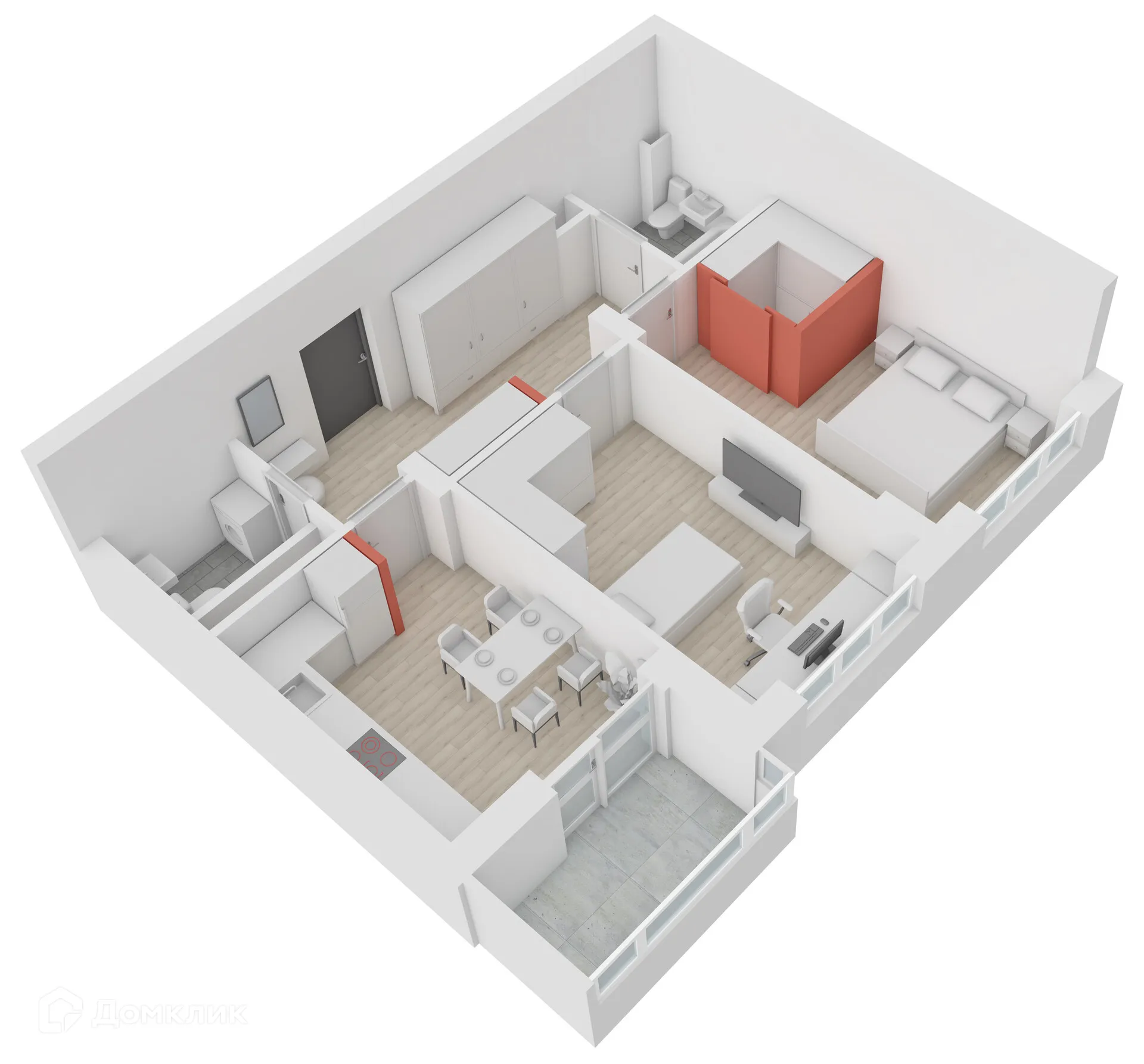 Планировка 2-комнатной квартиры 61.6 м² в ЖК Джаз, г. Воронеж — фото 2