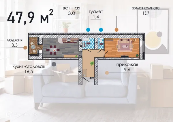 Планировка 1 комн. в ЖК Оптимист