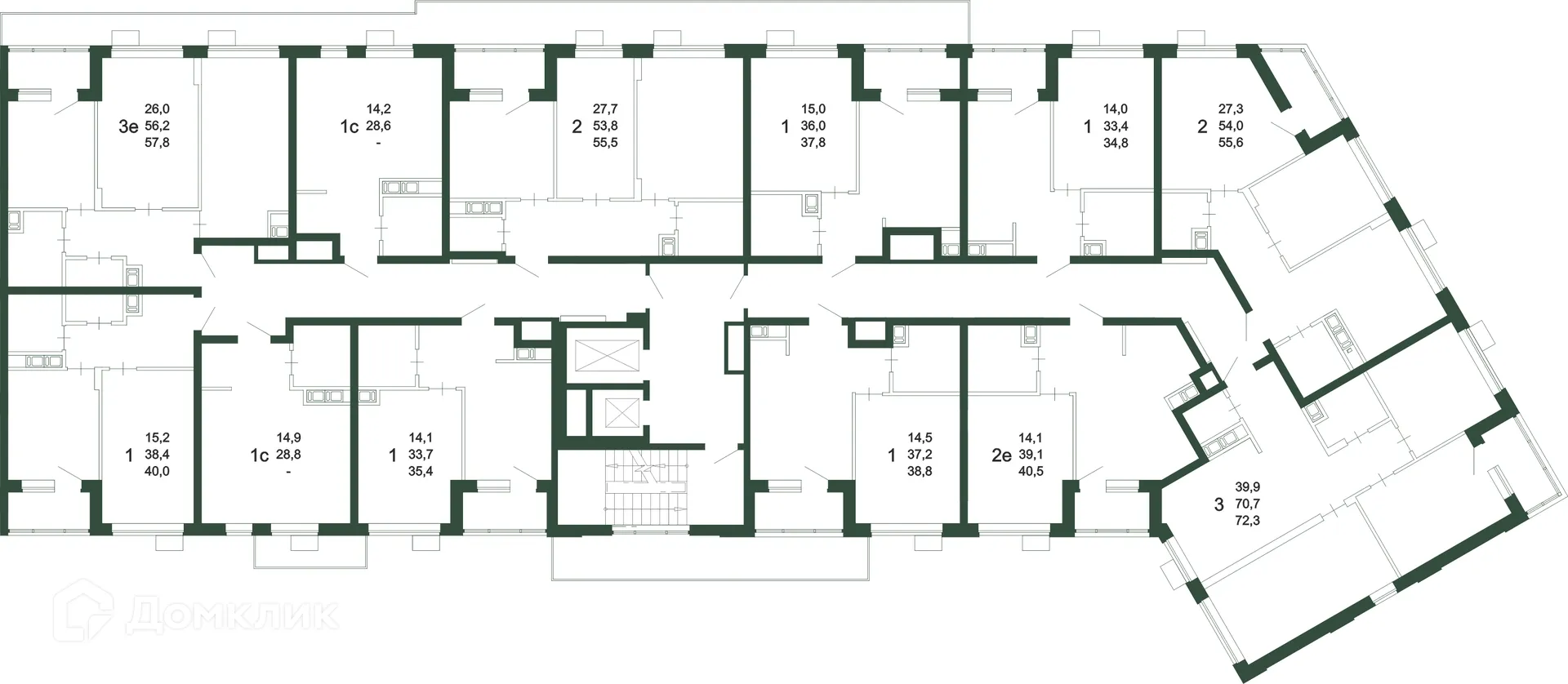 Планировка 2-комнатной квартиры 55.5 м² в ЖК Ритм, г. Воронеж — фото 2