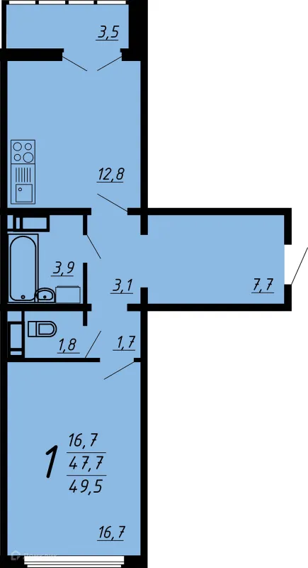 Планировка 1 комн. в ЖК Яблоневые сады