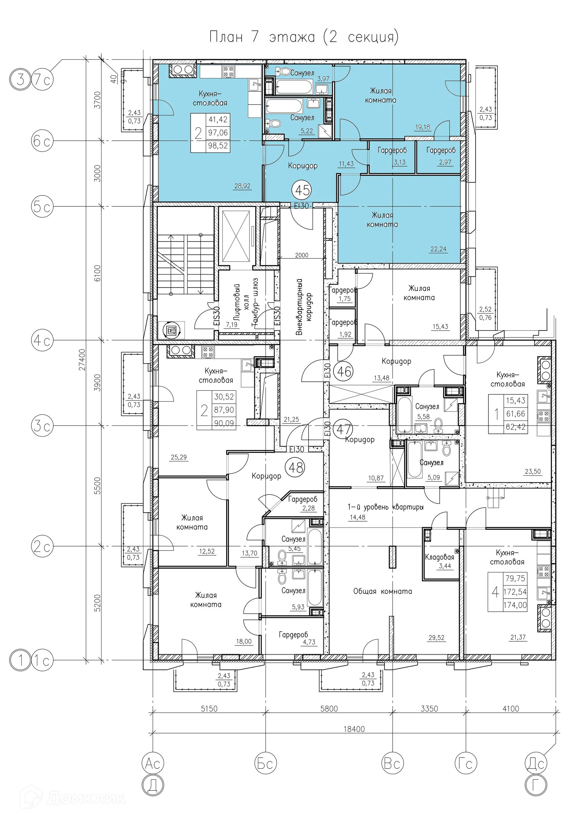 Планировка 2-комнатной квартиры 98.52 м² в ЖК К15, г. Воронеж — фото 1