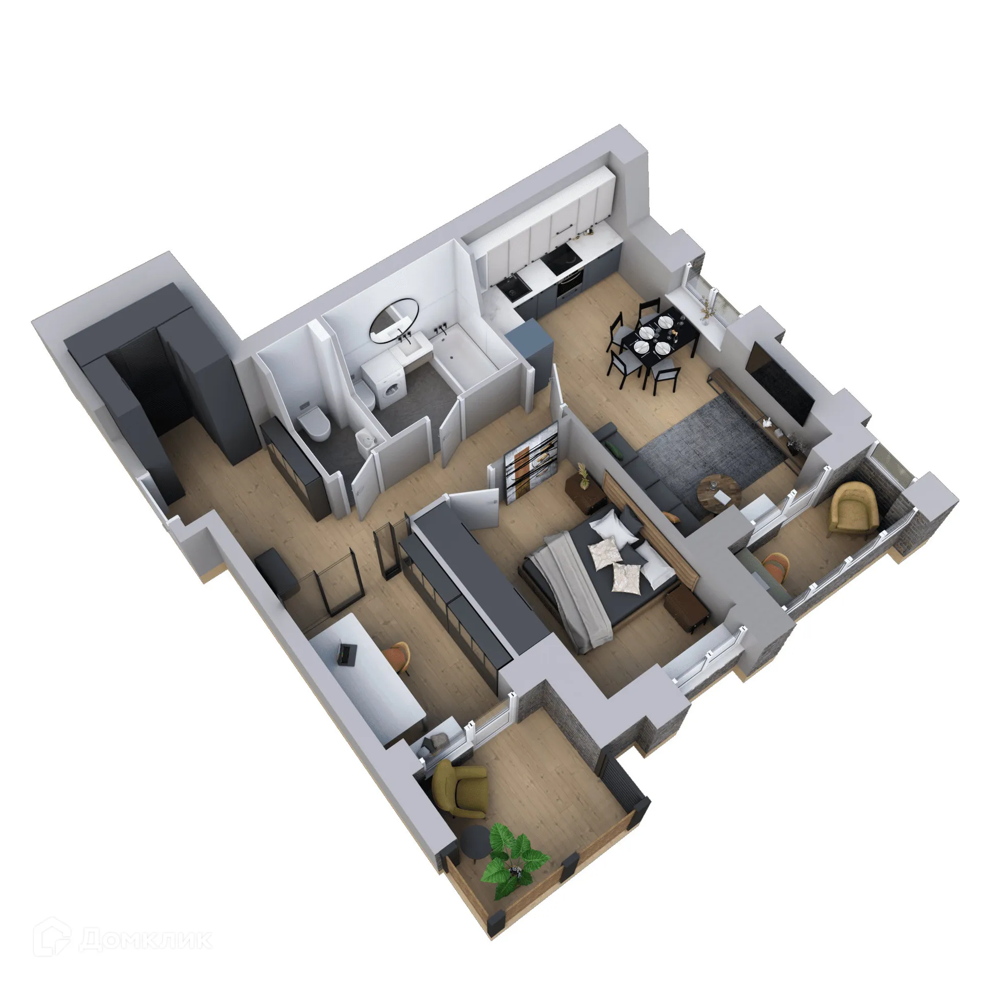 Планировка 3-комнатной квартиры 59.29 м² в ЖК Галилей, г. Воронеж — фото 5