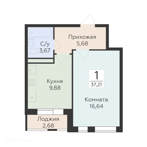 Планировка 1 комн. в ЖК "Квартал-45"