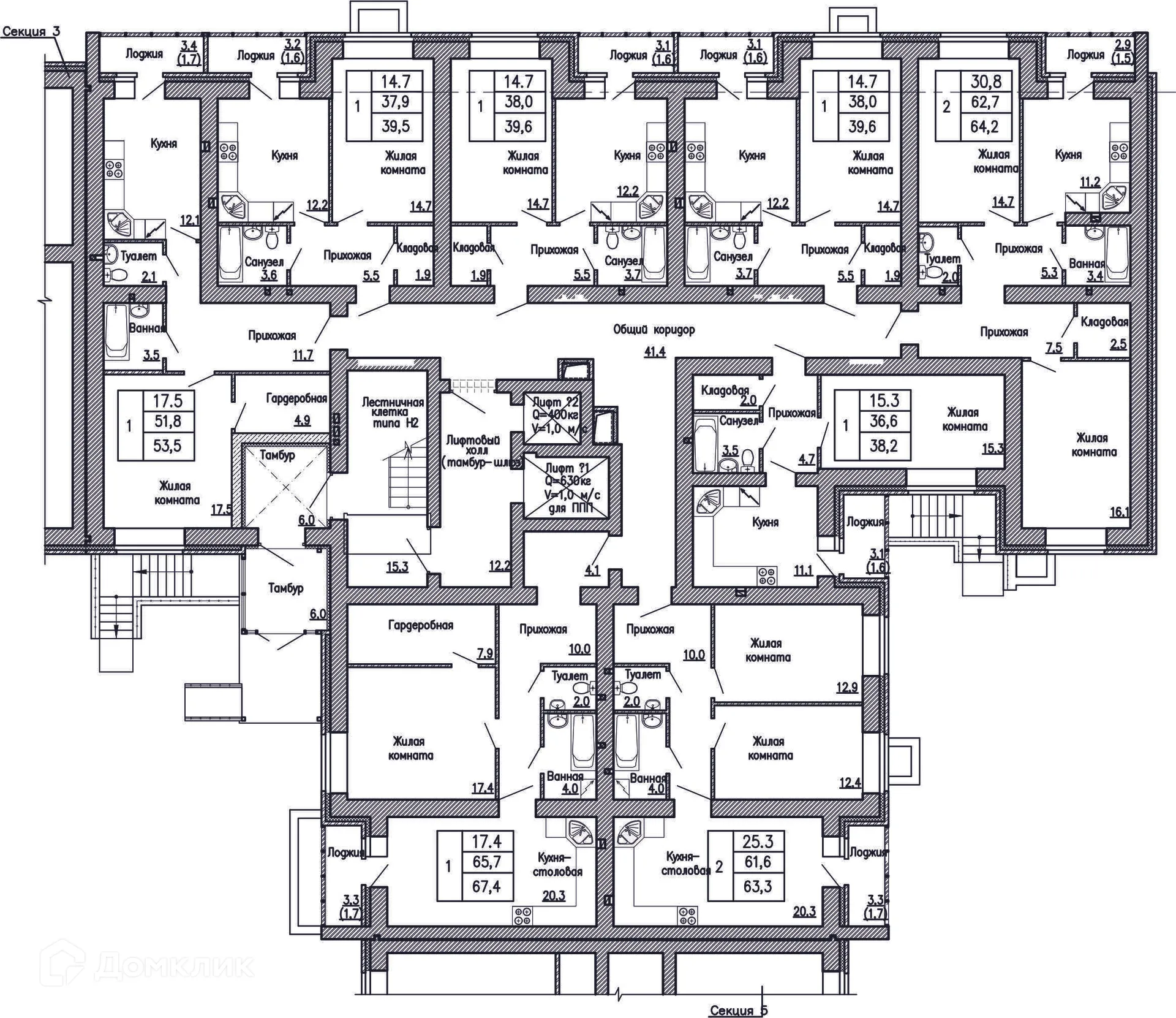 Планировка 1-комнатной квартиры 53.5 м² в ЖК Композитор, г. Воронеж — фото 4